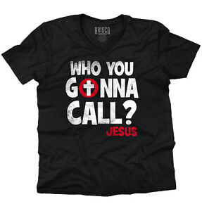 Who You Gonna Call Jesus Christian Religious Adult V Neck Short Sleeve T Shirts