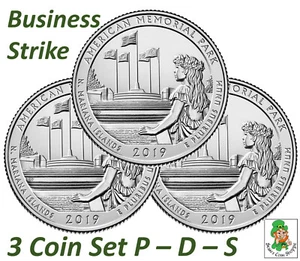 2019 P D S American Memorial ATB Quarter 25C Unc BU 3-Coin Set Free Shipping! - Picture 1 of 5