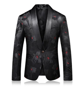 Fall Men's Jacquard Blazer Slim Formal Dress Banquet Costume Wedding One Button - Picture 1 of 9
