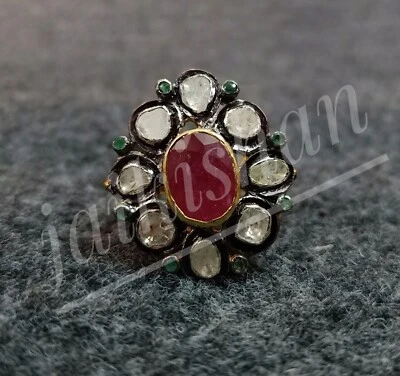 Elegant Rubin Smaragd Edelstein 925 Starling Silber Polki Strass Damen Ring Gift - Bild 1 von 4