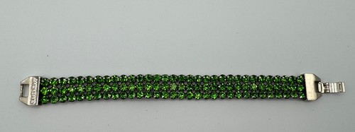 Givenchy Set Maglioni Verdi Tripla Fila Strass Bracciale Tono Argento 7 25""L