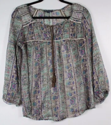 American Eagle Outfitters Bohemio Semi Transparente Top Borla Escote Talla Pequeña L Foto 1 de 4