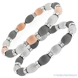 Brazalete italiano elástico con cuentas de cristal circonita cúbica ovaladas de plata de ley .925 Italia - Imagen 1 de 3