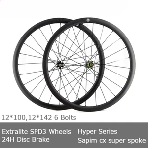 Disc Brake Extralite SPD3 SP 6 Bolts Tubeless Wheelset 24Hole Carbon Wheels - Picture 1 of 15