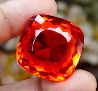 Certified 95.00 Ct Natural Mexican Red Orange Fire Opal Cushion Cut Loose Gem - Image 1 of 4