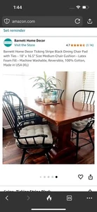 6-Pack Ticking Stripe Black-Barnett Home Decor-Dining Chair Cushion-Machine Wash - Picture 1 of 12