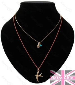 TOPSHOP Schwalbenvogel ANTIK GOLDTON CHARM HALSKETTE kurze Kette Rose ANHÄNGER - Bild 1 von 6