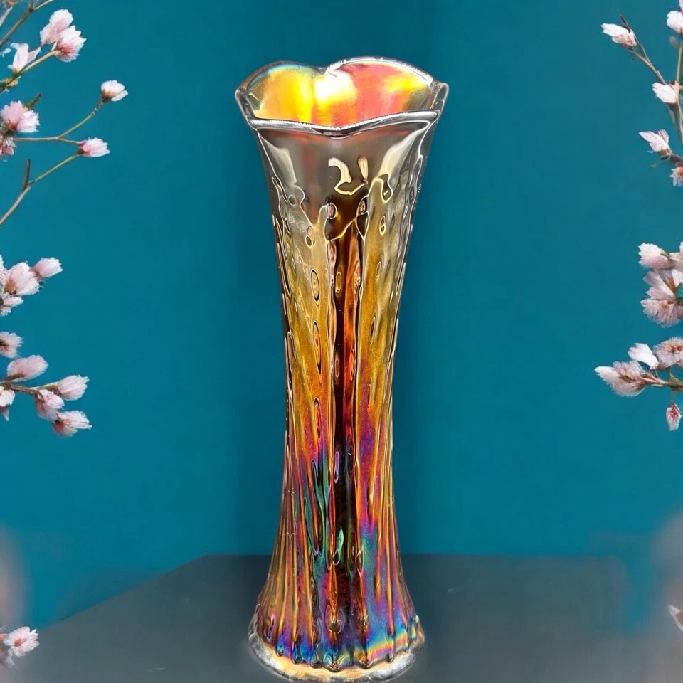 Antique Dugan “Nautilus” Carnival Glass Swung Vase (Pulled From Tumbler) Purple - Image 1 of 4