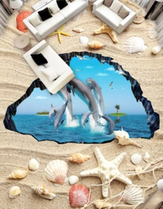 3D Dolphin Beach 8 Floor WallPaper Murals Wall Print Decal AJ WALLPAPER US Carly - Picture 1 of 6