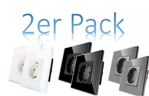 Steckdose / Wandsteckdose Schuko mit Glasrahmen 2-er Pack - Glas Steckdose - Bild 1 von 21