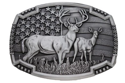 Men Antique Silver Metal Belt Buckle Deer Nature Hunter Western Fashion Big Size - Image 1 of 4
