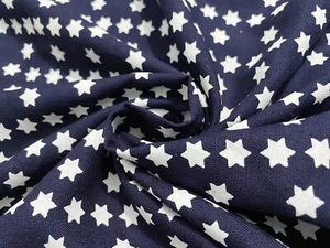 Indian Rayon Navy Blue White Star Fabric Dressmaking Sewing Craft Fabric 10 Yard - Picture 1 of 10