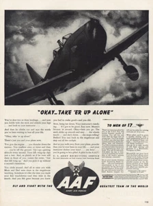 1943 AAF Army Air Forces: Okay Take Er Up Alone Vintage Print Ad - Picture 1 of 1