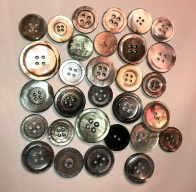 Vintage shell buttons lot variety of size mostly 4 hole smokey iridescent gray - Image 1 of 3