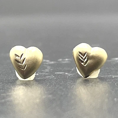 14K Yellow Gold Heart Earrings Diamond Cut Accents Satin Finish Delicate Post - Image 1 of 4