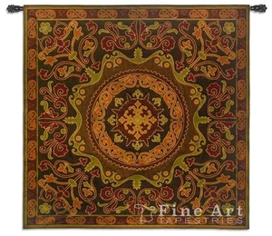 44x44 SUZANI RADIANCE Brown Geometric Asian Tribal Ornate Tapestry Wall Hanging - Picture 1 of 1
