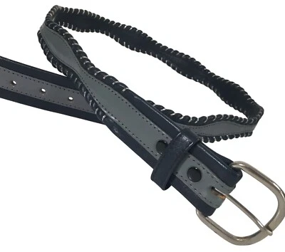 Cinturón vaquero de cuero occidental NoS vintage Tex-Tan para hombre 2 tonos gris azul PLATEADO CON CORDONES Foto 1 de 4