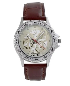 NIB 100 Years Disney Mickey Mouse Collectable Watch Silver Case Brown Band - Picture 1 of 4