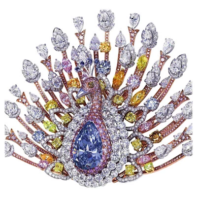 Magnífico Anillo de Plata 935 Piedras Preciosas Creadas en Laboratorio Multicolor Diseño Pavo Real Foto 1 de 3