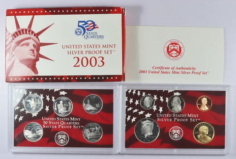2003 United States Mint Silver Proof Set in Box with papers 50 State Quarters Cover