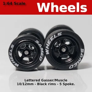 Gasser/Muscle Car - Lettered Black Rim - 10mm/12mm for Hot Wheels - Picture 1 of 5