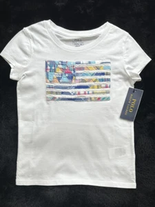 New POLO Ralph Lauren QUILTED Abstract USA FLAG Girls T-SHIRT Madras Plaid Sz 6X - Picture 1 of 9