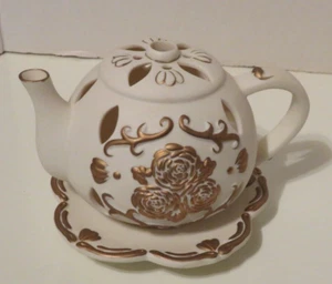 Partylite Teiera Tea Time Portacandele Votivo Lite Tealight Avorio Bisque Rose - Foto 1 di 7