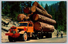 Vintage Postcard Western United States Logging Truck Big Logs Men -3481
