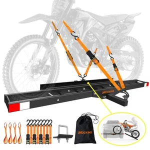 Mockins Black Hitch Mounted Motorcycle Carrier 73” Ramp & Anti-Tilt Feature - Picture 1 of 9