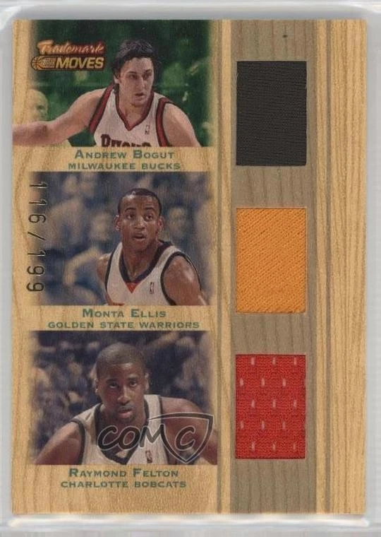 2007 Trademark Moves Triple Relics /199 Andrew Bogut Monta Ellis Raymond Felton - Image 1 of 2