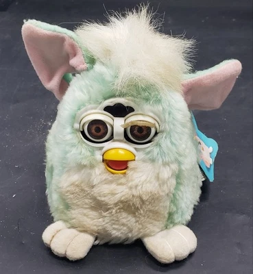 Furby Babies Tiger Electronics 1999 verde como nuevo/blanco/rosa con ojos marrones ¡Funciona! Foto 1 de 4