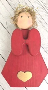 Angelo natalizio fatto a mano blocco legno vintage stile primitivo cuore indipendente LEGGI - Foto 1 di 7