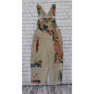Sarah's Originals Hand Painted Giraffes Overalls Carpenter Cropped Jumpsuit OOAK - Picture 1 of 12