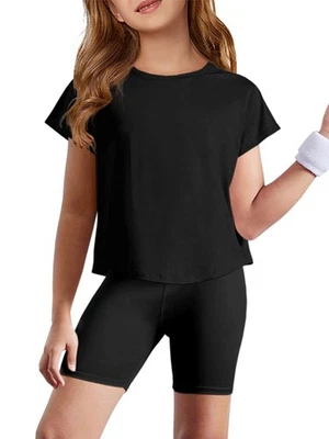 Camisas deportivas sueltas de manga corta para niñas Prendas para el torso cortas Niños Secado rápido Gimnasio Yoga Te... Foto 1 de 4