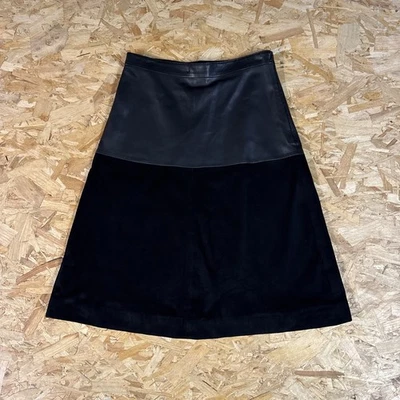 Falda Reiss Hayden Línea A Negro Cuero Cordero Cabra Gamuza Panel Talla UK 8 RRP £249 Foto 1 de 4