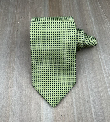 Corbata de seda Brooks Basics diseñador geométrica verde y azul marino W3,5xL58 hecha en EE. UU. Foto 1 de 4