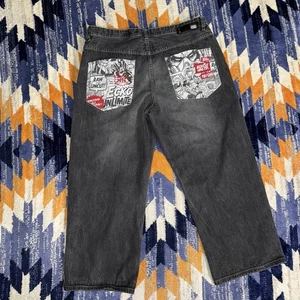 Ecko Unltd. Jeans Mens 38x26 Black Y2K Baggy Embroidered Wide Leg Hip Hop Skater - Picture 1 of 12