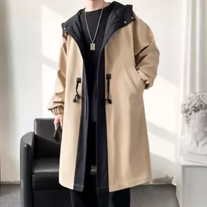 Giacca lunga uomo streetwear hip hop moda giacca a vento cappotto con cappuccio nuova US - Foto 1 di 14