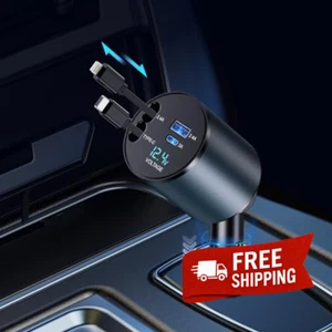 Retractable 4-in-1 60W Fast Car Charger with USB-C Cables - Photo 1 sur 8