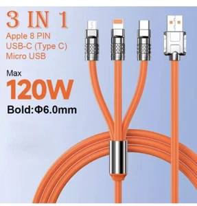 3 in 1 Fast Charging Cable Cell Phone Charger Cord For iPhone Type C Micro USB - Picture 1 of 6