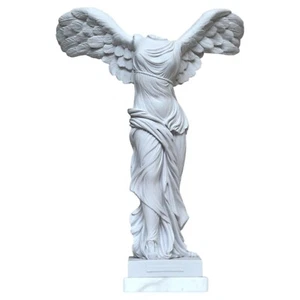 Nike Winged Victory Table Sculpture In White Marble Alabaster Base H 41Cm - Picture 1 of 7