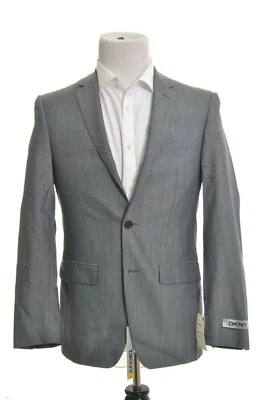 DKNY Mens Classic Fit Solid Light Gray Two Button 100% Wool Sportcoat Blazer - Image 1 of 2