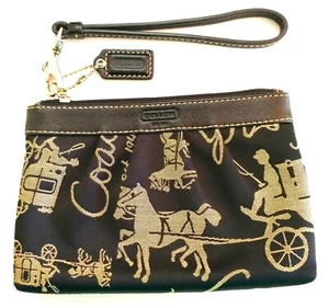 Portafoglio/borsa da polso Coach nero e grigio con logo firmato 4,5"x6,5" - Foto 1 di 3