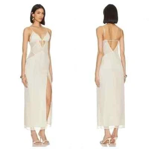 Neu mit Etikett Revolve NBD Mika Maxi Chiffon Kleid in Elfenbein Größe XS vorne und hinten ausgeschnitten - Bild 1 von 15