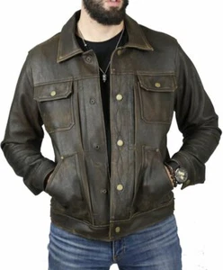 Chaqueta de camionero Frye de cuero marrón para hombre talla XL estilo extra grande FRC0194 - Imagen 1 de 6