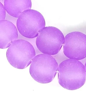 25 Frosted Sea Glass Round / Rocaille Beads Matte - Violet / Heliotrope 10mm - Picture 1 of 3