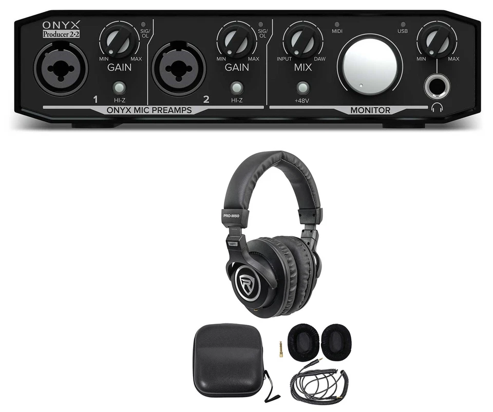 Mackie Onyx Producer 2.2 2x2 USB MIDI Recording Studio Interface + Headphones - Image 1 of 4