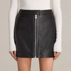 ALL SAINTS WILLOW schwarzer Schafsleder Minirock UK14 W34 Freizeit Party UVP 415 $ - Bild 1 von 8