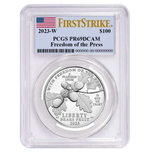 2023-W Proof $100 American Platinum Eagle Freedom of Press PCGS PR69DCAM FS F... - Picture 1 of 2