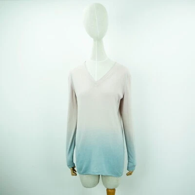 FOGAL Women's Silk & Cashmere Beige & Blue V-Neck Long Sleeve Pullover Size M  - Image 1 of 4